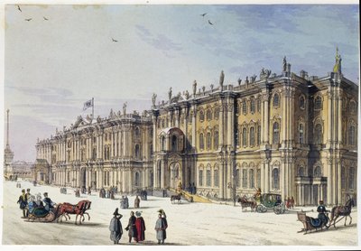 منظر لقصر الشتاء في سانت بطرسبرغ (ألبوم ماري تاغليوني). نقش مجهول وألوان مائية ، 1840. موسكو ، متحف الدولة للمتحف AS بوشكين. بواسطة فنان غير معروف