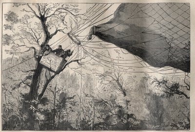 حرب 1870: نزول الكرة "أرماند باربيس" مع ليون غامبيتا (1838-1882) على ظهرها في 7 أكتوبر 1870 - نقش في "La Science francaise" بواسطة فنان غير معروف