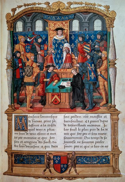 كتابة سيرة ذاتية: "" Philippe de Comines (Comynes or Comines) (1447-1511) يملي نصبه التذكارية قبل لويس الحادي عشر "" صورة مصغرة مأخوذة من "" Memoires de Philippe de Comynes "" "1489-1498 Paris، BN بواسطة فنان غير معروف