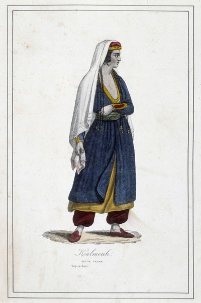 شابة كالموك (المنغوليون في جنوب سيبيريا) - في "" شعوب الأرض المختلفة "للأب. جوهانود ، Librairie des Bons Livres ، ليموج بواسطة فنان غير معروف