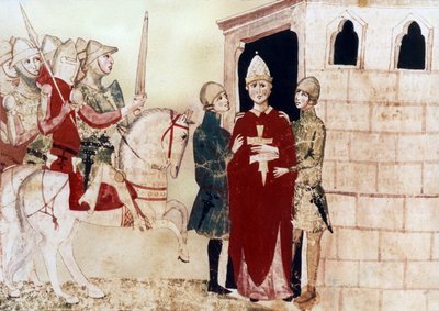 البابا بونيفاس الثامن (1294-1303) هنا سجين في Anagni عام 1303 ، رسم توضيحي من مخطوطة من القرن الرابع عشر بواسطة فنان غير معروف