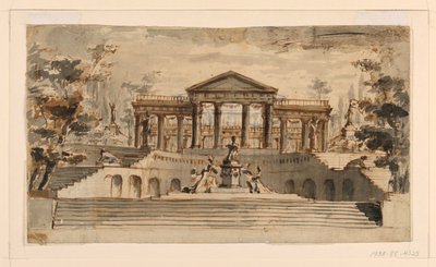 تصميم المسرح: فتح المعبد في الحديقة بواسطة Unknown, Italian
