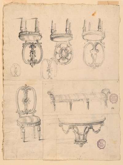رسومات وكراسي ومخططات معمارية، 1785-1795 بواسطة فنان غير معروف