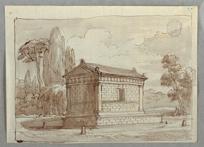 رسم، معبد كلاسيكي في منظر طبيعي، حوالي 1805 بواسطة فنان غير معروف