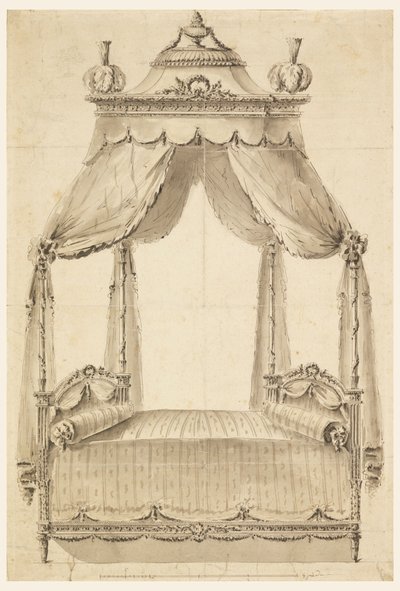 رسم، تصميم لسرير، حوالي عام 1785 بواسطة فنان غير معروف