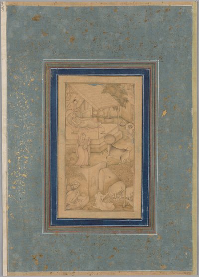 امرأة تخطئ بقرة لملاك الموت ، من أنور كانوب (أنور السهيلي) من الكاشفي (إيراني ، 1504) بواسطة فنان غير معروف
