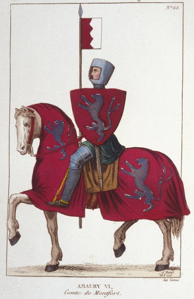 خسر أموري السادس ، كونت مونتفورت (ضد 1192 - 1241) جزءًا من فتوحات والده سيمون الرابع ، وتنازل عن حقوقه في الجنوب لملك فرنسا لويس الثامن. نقش من عام 1830. بواسطة فنان غير معروف