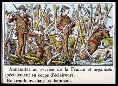 Annamites في خدمة فرنسا وتم تنظيمها خصيصًا في فيلق من الكشافة ، في سلاح المدفعي في الخيزران بواسطة فنان غير معروف