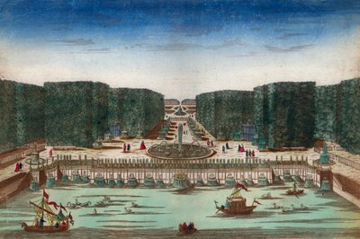 Aquae Lapsus in Hortis Versalicis - منظر بصري يمثل شلالات فرساي في القرن الثامن عشر - رسم توضيحي حوالي عام 1760 بواسطة فنان غير معروف