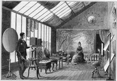 وضع ورشة عمل لمحبي التصوير الفوتوغرافي مع ملحقاته في فرنسا عام 1888. في "الطبيعة" عام 1888. بواسطة فنان غير معروف
