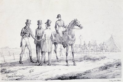 راهن على حافة ميدان السباق مع فارس على ظهور الخيل - طباعة حجرية ، ديب. القرن ال 19 بواسطة فنان غير معروف