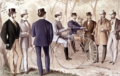 ركوب دراجة هوائية. نقش. 1870. بواسطة فنان غير معروف
