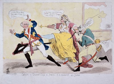 Catherine-II giving leave to François and Brunswick the Foireux, caricature, late 18th century بواسطة فنان غير معروف