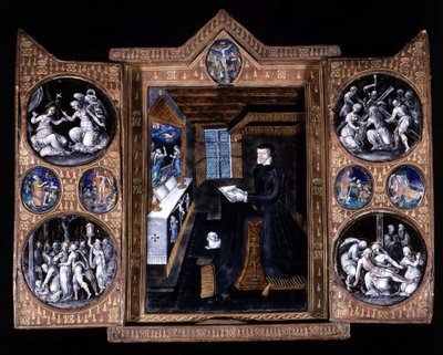 Catherine de Medicis (Caterina de Medici) (1519-1589) في الصلاة - بريد إلكتروني بالثلاثي والجلد بواسطة فنان غير معروف