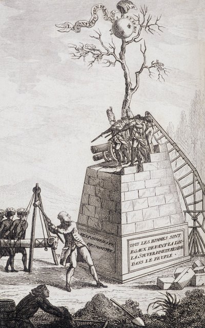 تهمة ضد نيكر - Frontispiece في "" ملحق للحياة الخاصة ووزارة السيد نيكر ، المدير العام للمالية "من قبل مواطن ، محرر. بيليه ، جنيف بواسطة فنان غير معروف