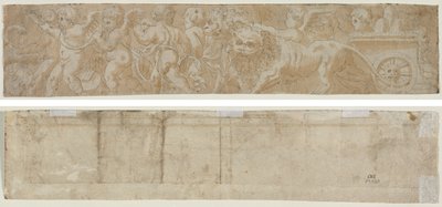 عربة مرسومة بالأسود مع أموريني (وجه الوجه) دراسة معمارية جزئية (ظهر) بواسطة فنان غير معروف