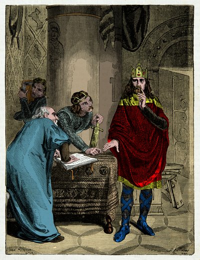 Charlemagne dictating his capitulars to his minister Alcuin (732-804), Engraving 19th century بواسطة فنان غير معروف
