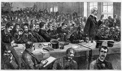 تشارلز جوليوس جويتو (1841-1882) ، قاتل الرئيس الأمريكي جيمس أبرام غارفيلد (1831-1881) ، أثناء المحاكمة عام 1881 ، الولايات المتحدة بواسطة فنان غير معروف
