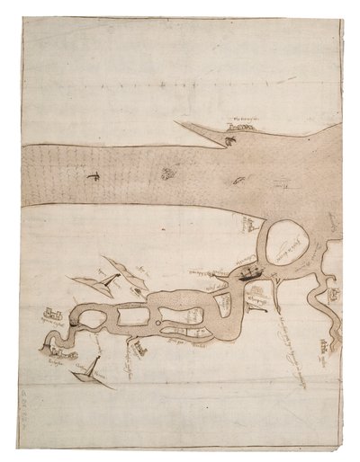 رسم بياني لنهر ميدواي وجزء من نهر التايمز: رقم 24 شيرنيس، حوالي عام 1590 (حبر وغسل) بواسطة فنان غير معروف