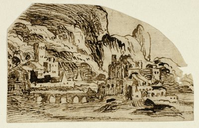 القلعة والجسر في الجبال بواسطة فنان غير معروف