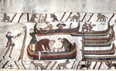 بناء السفن بأمر من Guillaume - Bayeux Tapestry ، المعروف بتطريز الملكة ماتيلد بواسطة فنان غير معروف