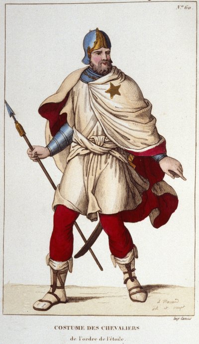 زي فارس وسام النجم ، أسسها يوحنا الثاني الصالح ، عام 1351. نقش عام 1830 بواسطة فنان غير معروف