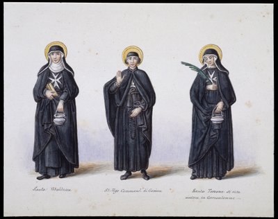 الأزياء: 1. Santa Ubaldesca ، 2. St Ugo Commendant of Genoa ، 3. Santa Toscana di vita. sd. القرن ال 19. بواسطة فنان غير معروف