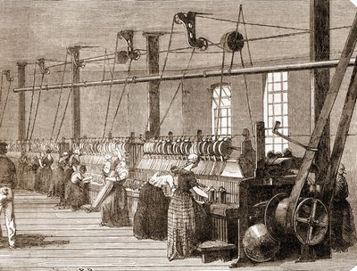ورشة حياكة القطن. نقش 1860. بواسطة فنان غير معروف