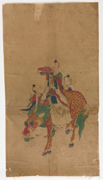 Daoist Immortal على Qilin واثنين من المرافقين بواسطة فنان غير معروف