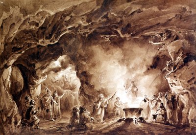 ديكور أوبرا "ماكبث" من تأليف جوزيبي فيردي (1813 - 1901). تم استخدام Aquatinte لغلاف الطبعة الأولى لعام 1847. بواسطة فنان غير معروف