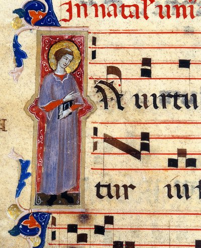 Detail of an illuminated page of a choral depicting a saint بواسطة فنان غير معروف