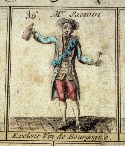 تفاصيل لعبة Goose of the Cree of Paris: السيد Sacavin ، شارب النبيذ من Bourgogne. نقش القرن الثامن عشر. كول. اذهب. بواسطة فنان غير معروف