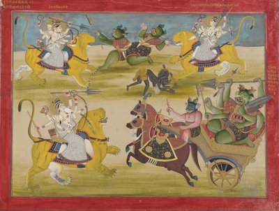 Durga تقاتل rakshasas Shunga و Nishunga ، من Devi Mahatmya بواسطة فنان غير معروف