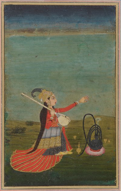 مؤدية أنثى مع طنبورا بواسطة Unknown artist