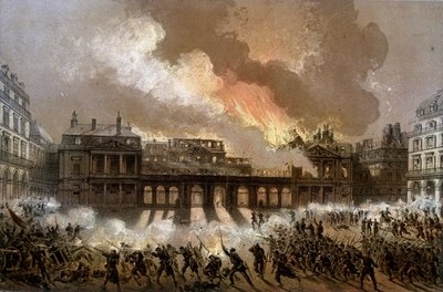 حريق القصر الملكي في 24 مايو 1871 - الطباعة الحجرية أواخر القرن التاسع عشر بواسطة فنان غير معروف