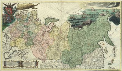 أول خريطة عامة للإمبراطورية الروسية - سيد مجهول - 1745 - حفر على النحاس ، ألوان مائية - أكاديمية العلوم ، سانت بطرسبرغ بواسطة فنان غير معروف