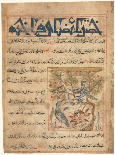 ورقة من منافع الحيوان الفارسية لأبي سعيد عبيد الله بن جبريل بن بختيشو (توفي 1058-1068) (يمين) بواسطة فنان غير معروف