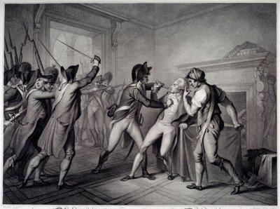 الثورة الفرنسية: اعتقال روبسبير في 27 يوليو 1794 (9 Thermidor العام الثاني). نقش القرن الثامن عشر. باريس ، متحف كارنافالي بواسطة فنان غير معروف