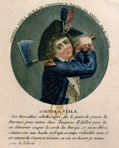 الثورة الفرنسية: صورة الشاب جوزيف أجريكول فيالا (1780-1793) الذي شارك في تمرد مرسيليا عام 1793. وهو ممثل يحمل فأساً. القرن الثامن عشر في باريس ، بن بواسطة فنان غير معروف