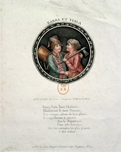 الثورة الفرنسية: تمثيل بارا وفيالا. جوزيف أغريكول فيالا (1780-1793) وجوزيف بارا (1780-1793) ، أبناء أبطال الثورة الفرنسية الذين قاتلوا على التوالي في مرسيليا وفندي من أجل الجمهورية. نقش القرن الثامن عشر بواسطة فنان غير معروف