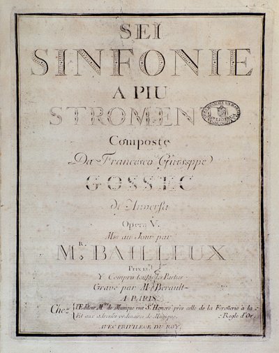 صورة مقدمة لنتيجة Sei sinfonie a piu strumenti op. 5 (السمفونية الأولى) بقلم فرانسوا جوزيف جوسيك بواسطة فنان غير معروف