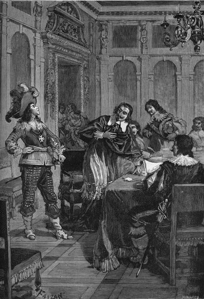 غاستون دورليانز (1608-1660) ، شقيق الملك لويس الثالث عشر (1601-1643) يخاطب الكاردينال ريشيليو (أرماند جان دو بليسيس دي ريشيليو) (1585-1642). نقش القرن التاسع عشر. في "تاريخ فرنسا" لجول ميشليه بواسطة فنان غير معروف