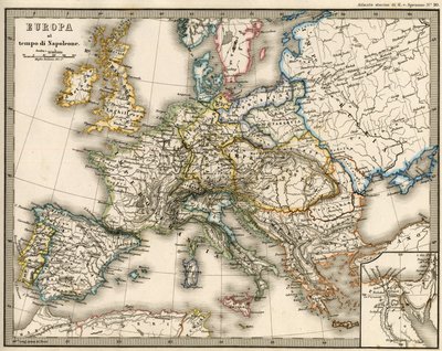 خريطة جغرافية لأوروبا في زمن نابليون الأول. في "Atlante Storico Geografico" بقلم K. von Sruner بواسطة فنان غير معروف