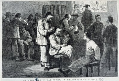 Hair salon in the Chinese community of California - engraving بواسطة فنان غير معروف
