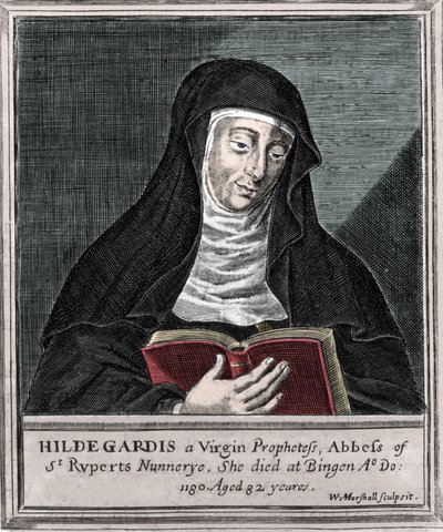 Hildegard of Bingen - تمثيل للقديس هيلدغارد (Hildegard) (1098-1179) بواسطة Bingen "" نقش القرن التاسع عشر بواسطة فنان غير معروف