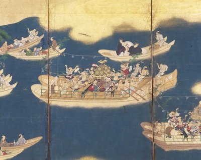 هييوشي سان؟ مهرجان (الحبر واللون والورقة الذهبية على الورق ، وشاشة من ست لوحات) بواسطة فنان غير معروف