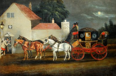 عربة البريد الملكي في هال ولندن، حوالي عام 1860 (زيت على قماش) بواسطة فنان غير معروف
