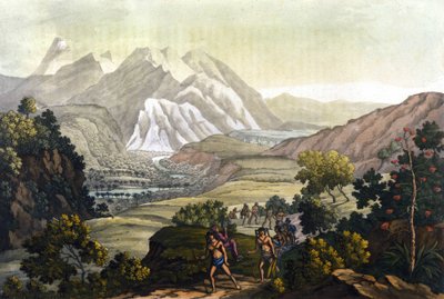 يعبر Humboldt و Bonpland جبل Quindiu على كراسي حامل. من رحلة ألكسندر فون همبولت إلى جبال الأنديز (ألكسندر دي همبولدت بواسطة فنان غير معروف