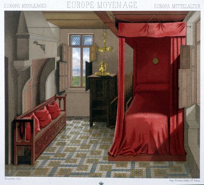 التصميم الداخلي لمنزل في القرنين الخامس عشر والسادس عشر. في "Le costume Historique by A. Racinet بواسطة فنان غير معروف