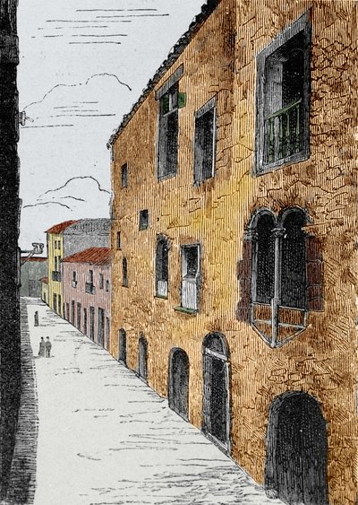 جزيرة مادير (أرخبيل ماديرا البرتغالي). منزل كريستوفر كولومبوس (1451-1506) في فونشال. بواسطة فنان غير معروف